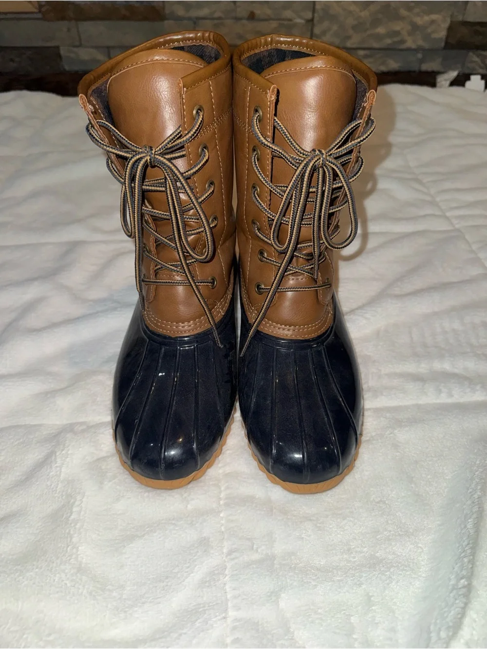 Sporto Brown Leather-Look and Black Waterproof Lace-Up Winter Boots